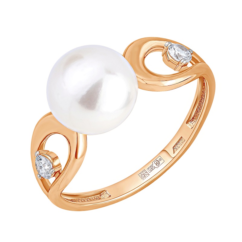 Кольцо из красного золота с жемчугом и фианитами Ювелирное изделие - Кольцо из красного золота с жемчугом и фианитами в магазине Best-Gold 152925