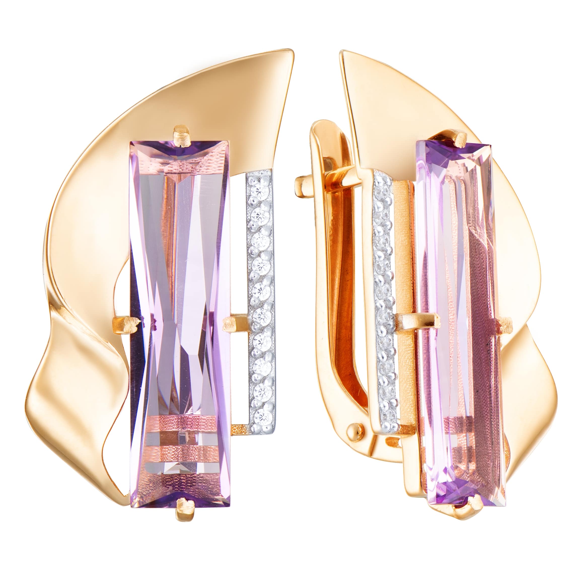 Серьги из красного золота аметистами и фианитами Ювелирное изделие - Серьги из красного золота аметистами и фианитами в магазине Best-Gold 151711