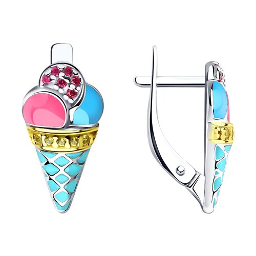 Ювелирное изделие - Серьги из серебра с фианитами и эмалью в магазине Best-Gold 032236