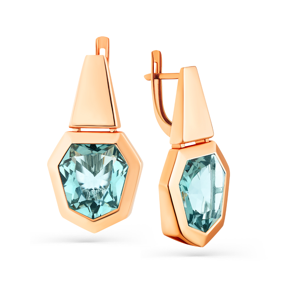 Ювелирное изделие - Серьги из красного золота с аквамаринами в магазине Best-Gold 083432