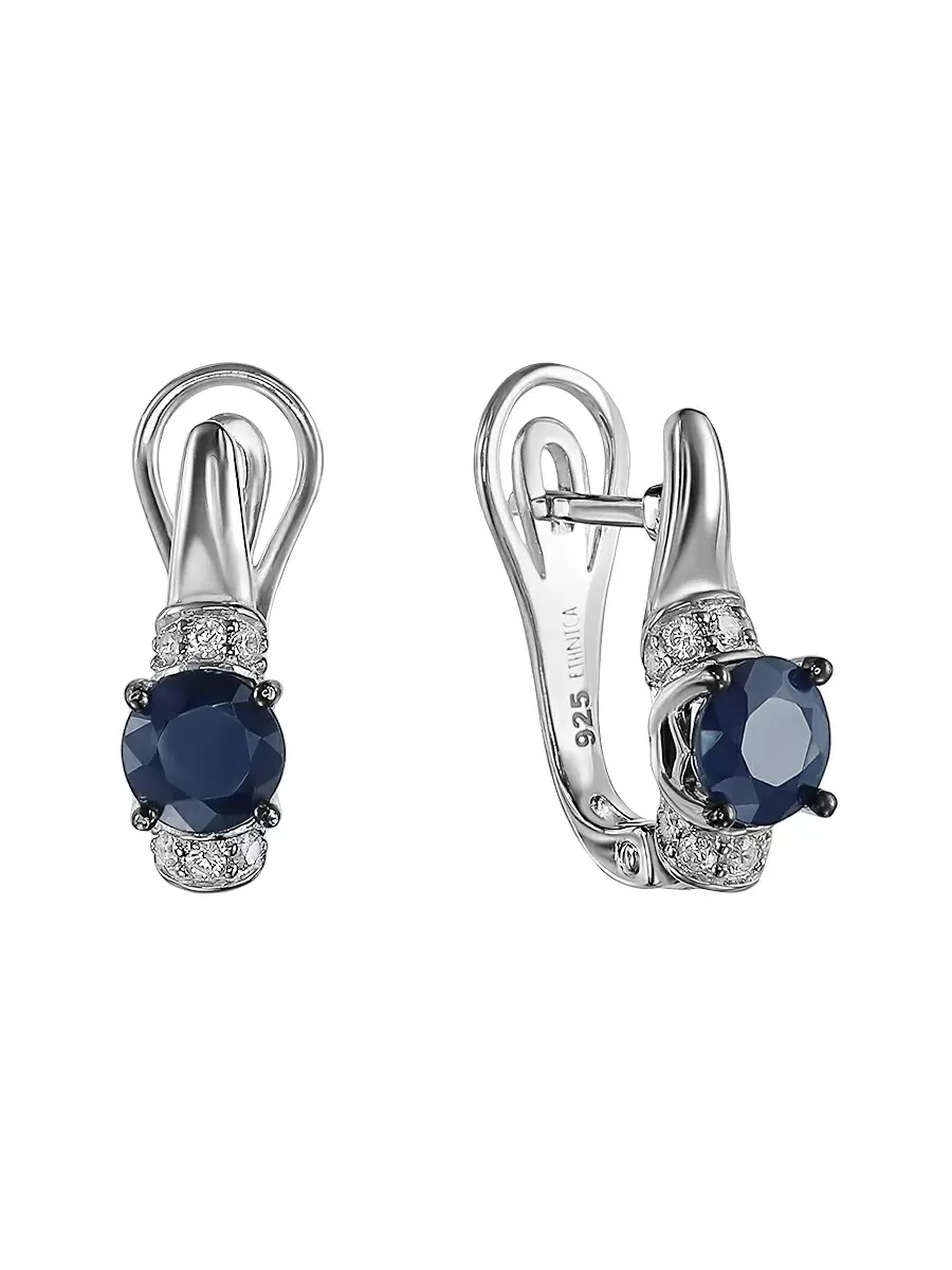 Серьги из серебра с сапфирами и фианитами Ювелирное изделие - Серьги из серебра с сапфирами и фианитами в магазине Best-Gold 128452