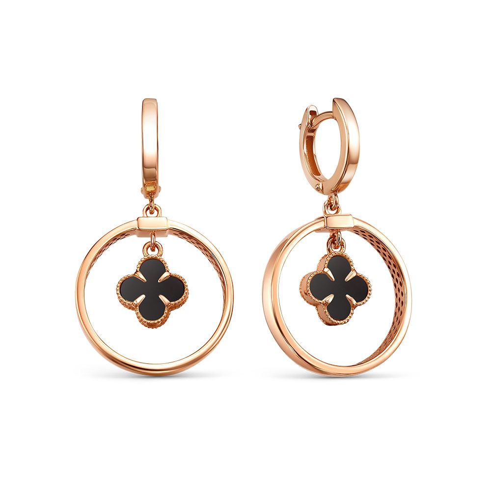 Серьги из красного золота с ониксом Ювелирное изделие - Серьги из красного золота с ониксом в магазине Best-Gold 134941