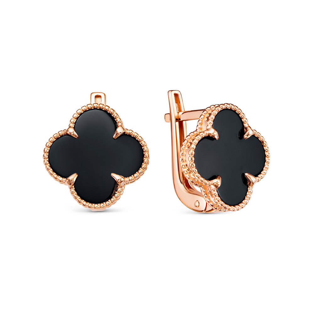 Серьги из красного золота с ониксами Ювелирное изделие - Серьги из красного золота с ониксами в магазине Best-Gold 140972