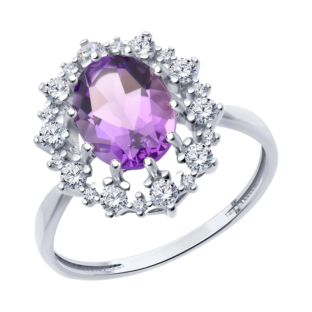 Кольцо из серебра с аметистом и фианитами Ювелирное изделие - Кольцо из серебра с аметистом и фианитами в магазине Best-Gold 152536