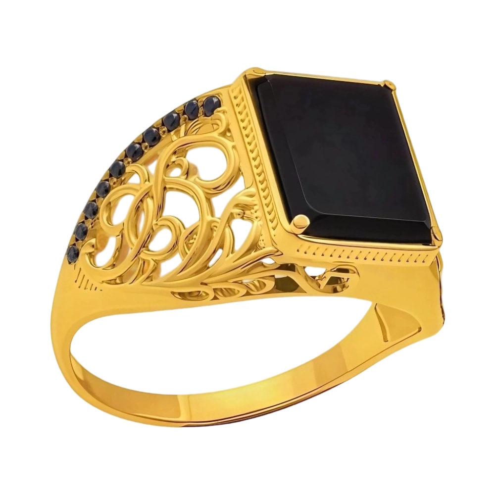 Печатка из красного золота с агатом и фианитами Ювелирное изделие - Печатка из красного золота с агатом и фианитами в магазине Best-Gold 151732