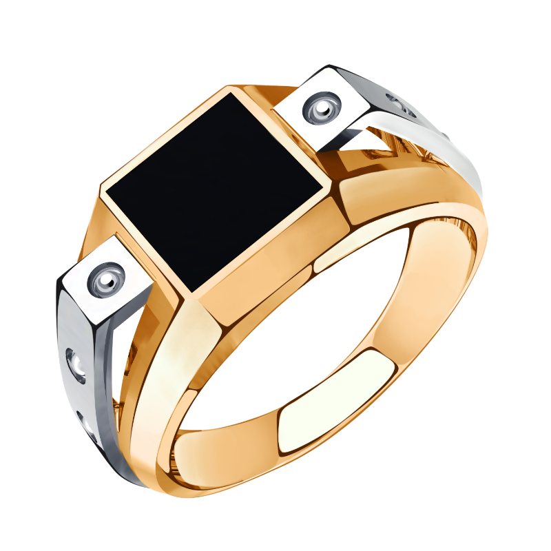 Ювелирное изделие - Печатка мужская из комбинированного золота с ониксом в магазине Best-Gold 122273