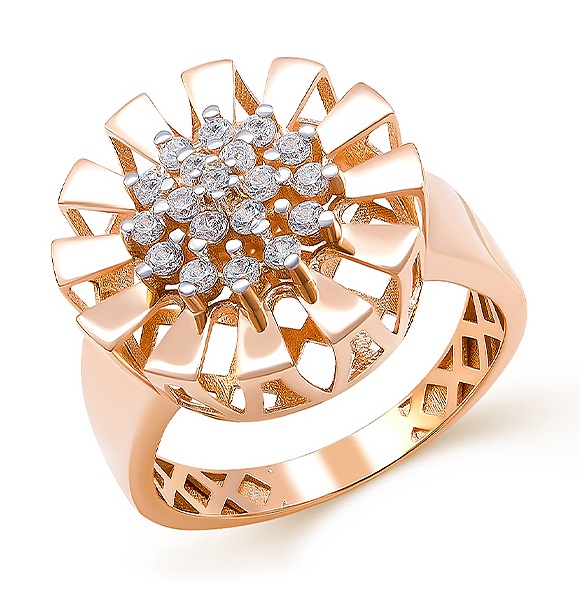 Кольцо из красного золота с фианитами