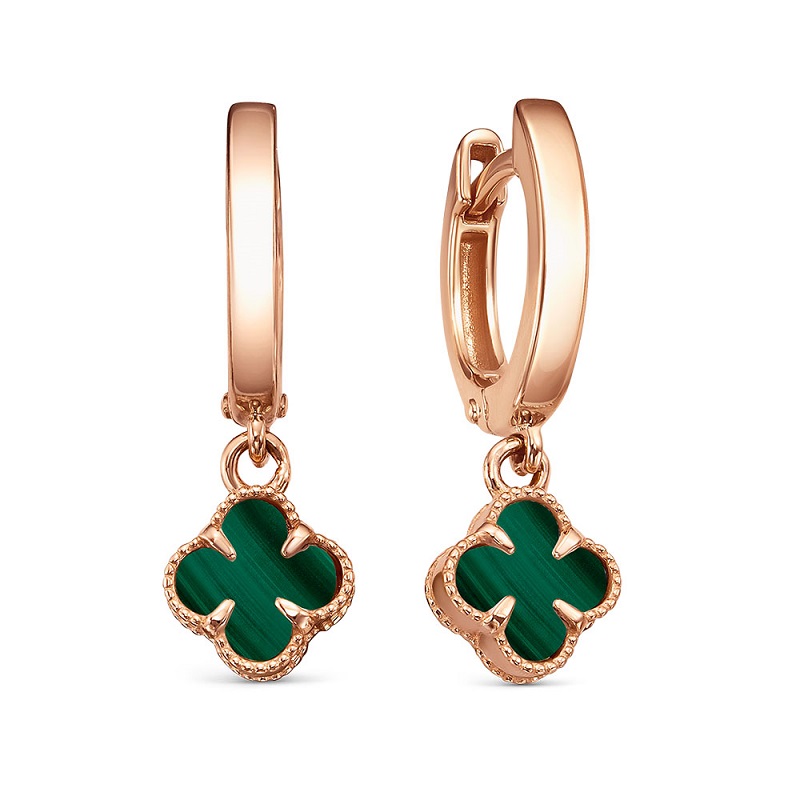 Серьги из красного золота с малахитом