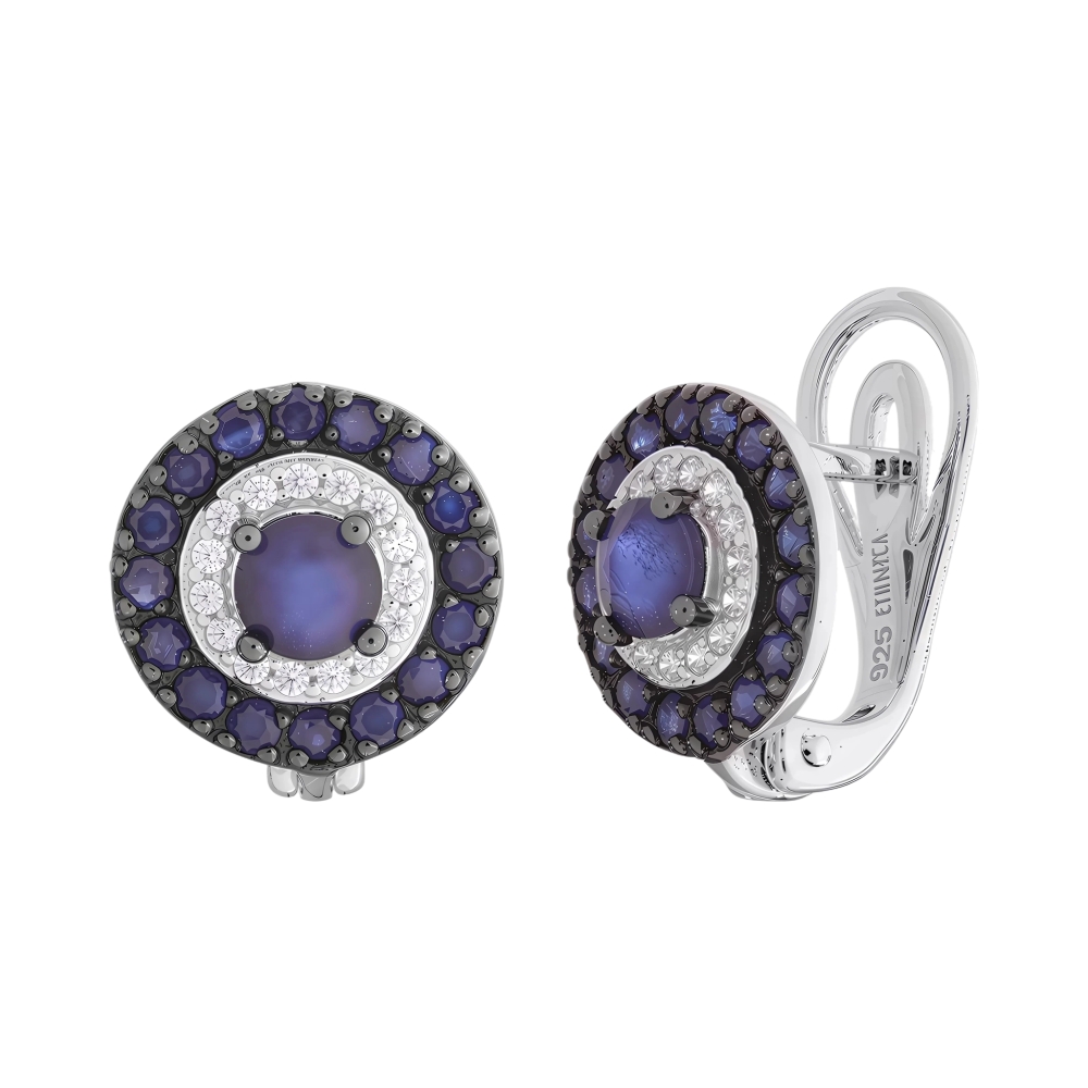 Ювелирное изделие - Серьги из серебра с сапфирами и фианитами в магазине Best-Gold 128440