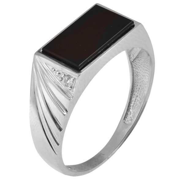 Печатка мужская из серебра с агатом и фианитами Ювелирное изделие - Печатка мужская из серебра с агатом и фианитами в магазине Best-Gold 142131