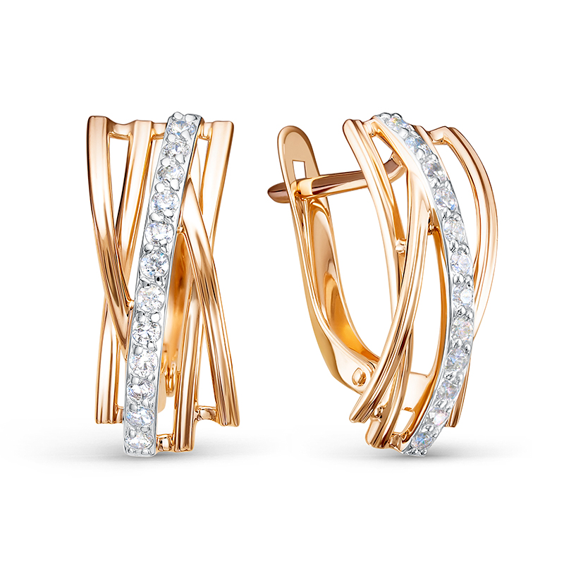 Ювелирное изделие - Серьги из красного золота с фианитами в магазине Best-Gold 124928