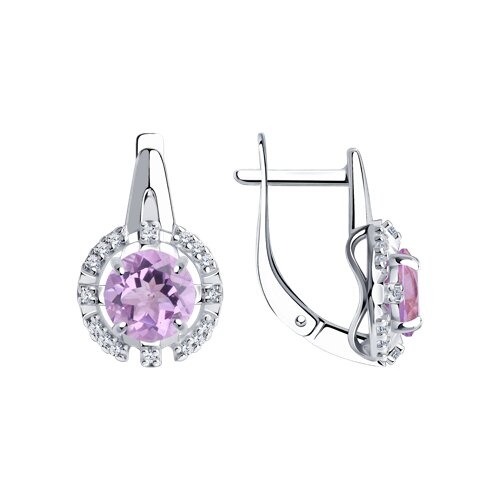 Ювелирное изделие - Серьги из серебра с аметистом и фианитами в магазине Best-Gold 152550