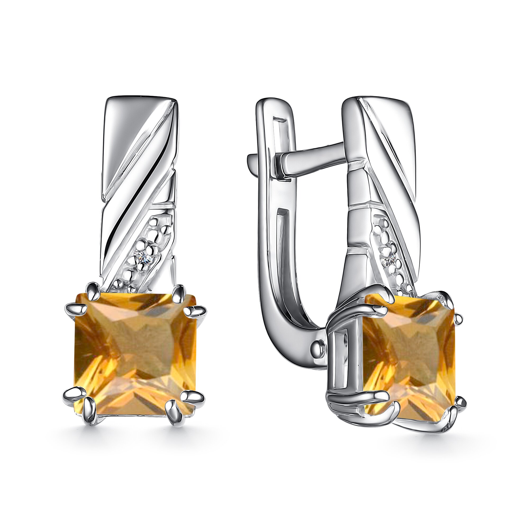 Серьги из серебра с цитрином и бриллиантами Ювелирное изделие - Серьги из серебра с цитрином и бриллиантами в магазине Best-Gold 126888