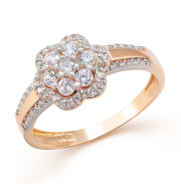 Кольцо из красного золота с фианитами