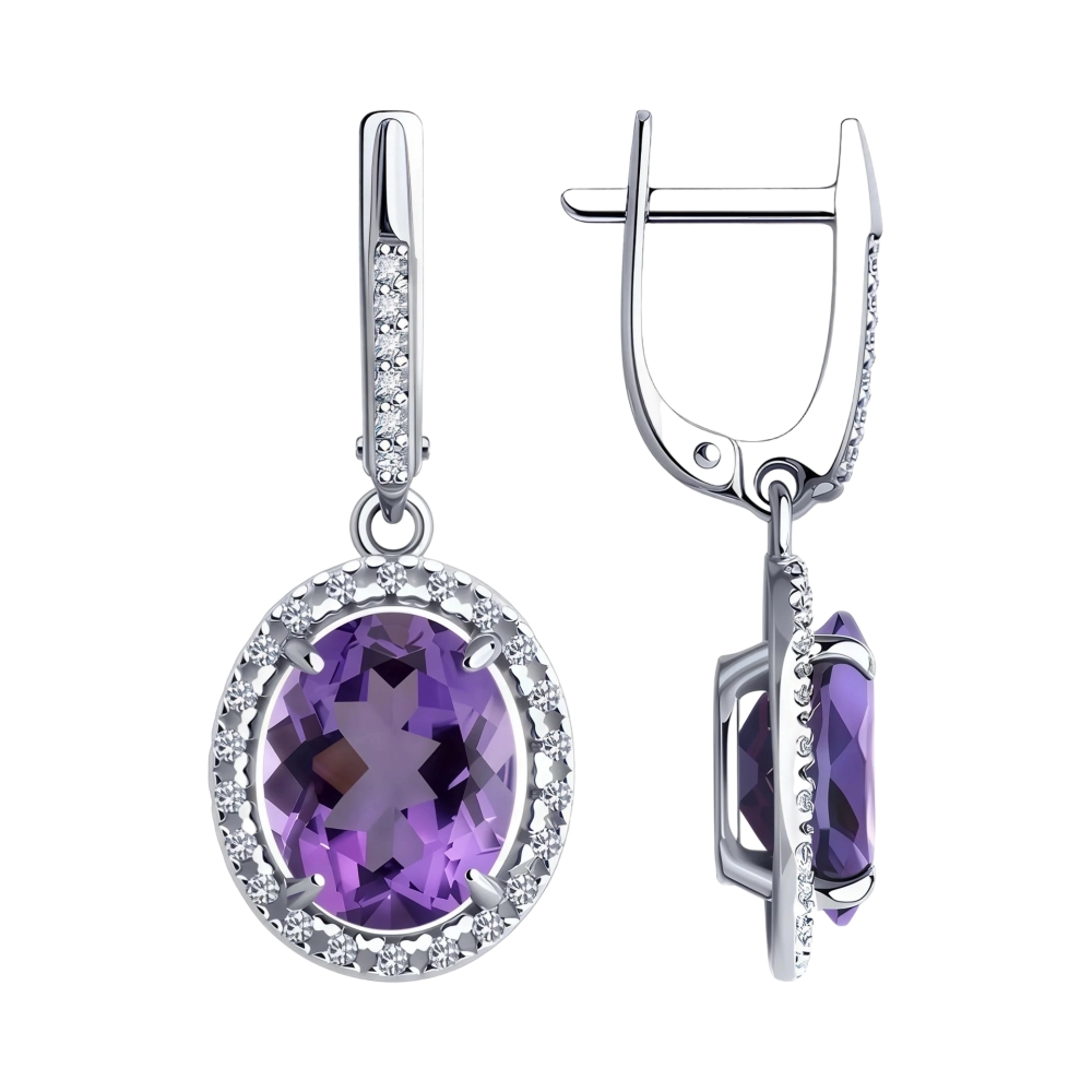 Ювелирное изделие - Серьги из серебра с аметистом и фианитами в магазине Best-Gold 152582