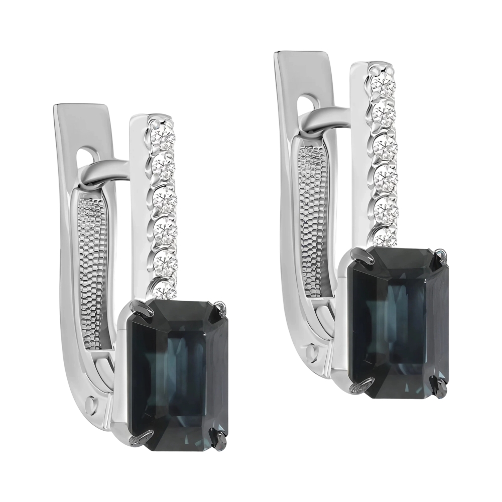 Серьги из белого золота с бриллиантами и сапфирами Ювелирное изделие - Серьги из белого золота с бриллиантами и сапфирами в магазине Best-Gold 127471