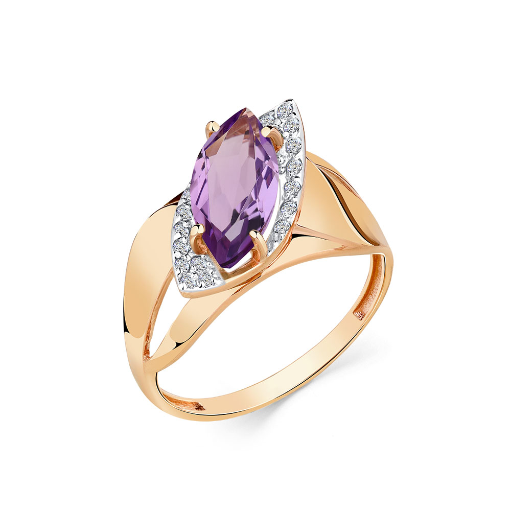 Кольцо из красного золота с аметистом и фианитами Ювелирное изделие - Кольцо из красного золота с аметистом и фианитами в магазине Best-Gold 142868
