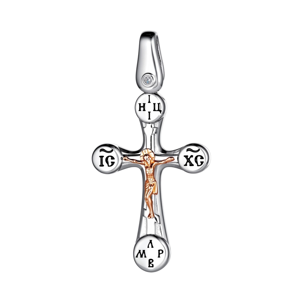 Крест из серебра с золотом и бриллиантом Ювелирное изделие - Крест из серебра с золотом и бриллиантом в магазине Best-Gold 125508