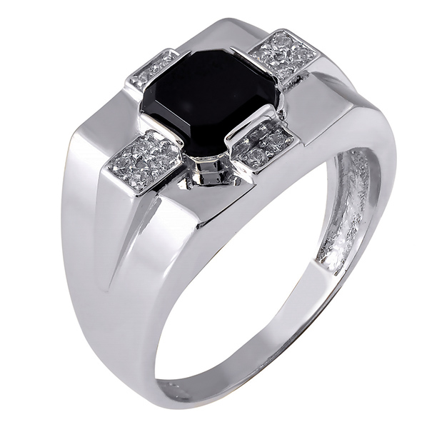 Ювелирное изделие - Мужская печатка из серебра с агатом и фианитами в магазине Best-Gold 146390