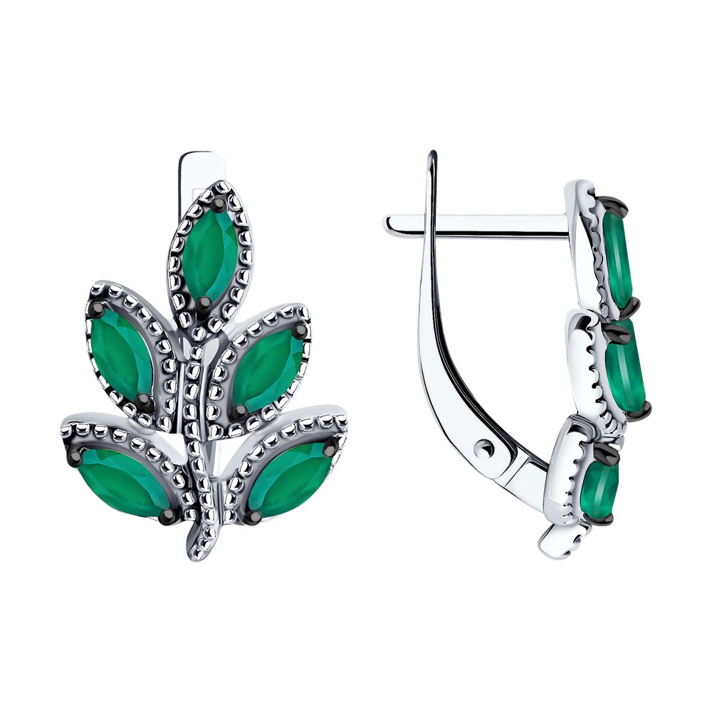 Серьги из серебра с зелёным агатом Ювелирное изделие - Серьги из серебра с зелёным агатом в магазине Best-Gold 123421