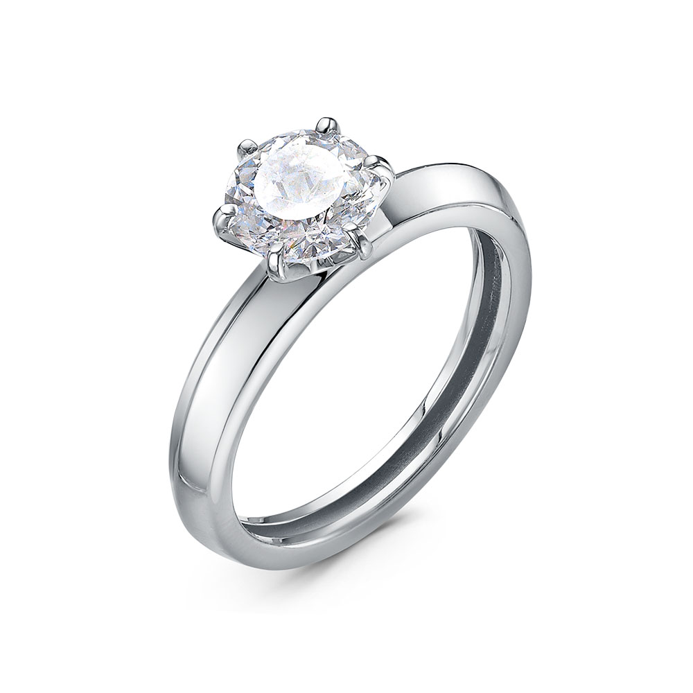 Кольцо помолвочное из белого золота с бриллианитом