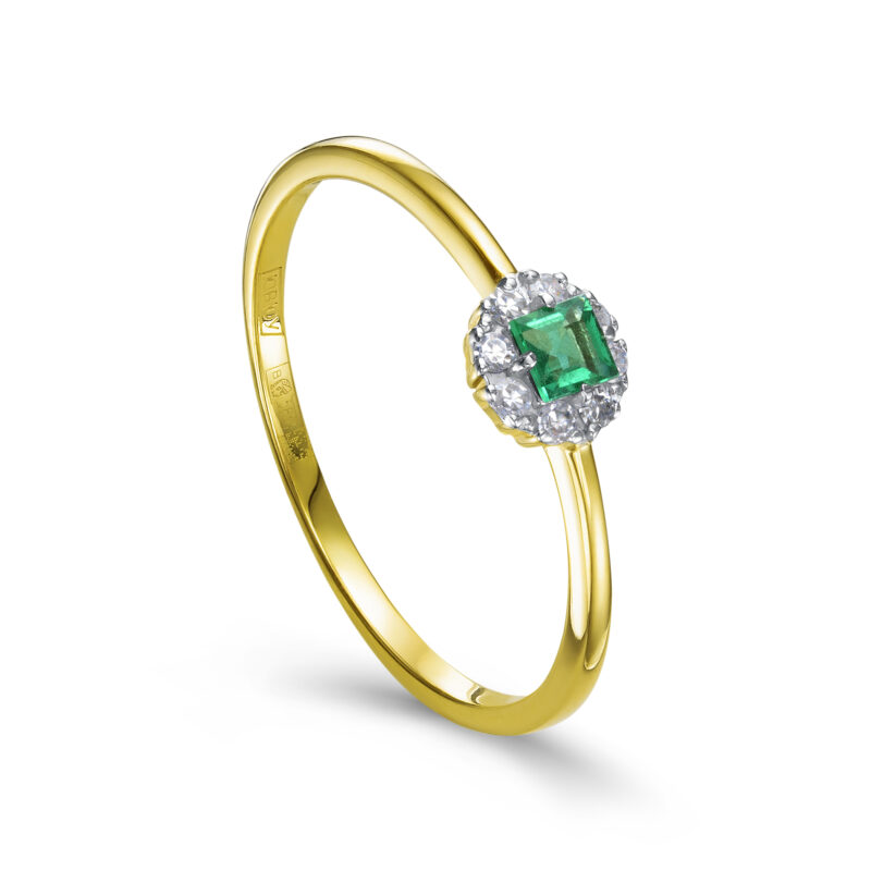 Кольцо из жёлтого золота с изумрудом и бриллиантами Ювелирное изделие - Кольцо из жёлтого золота с изумрудом и бриллиантами в магазине Best-Gold 147060