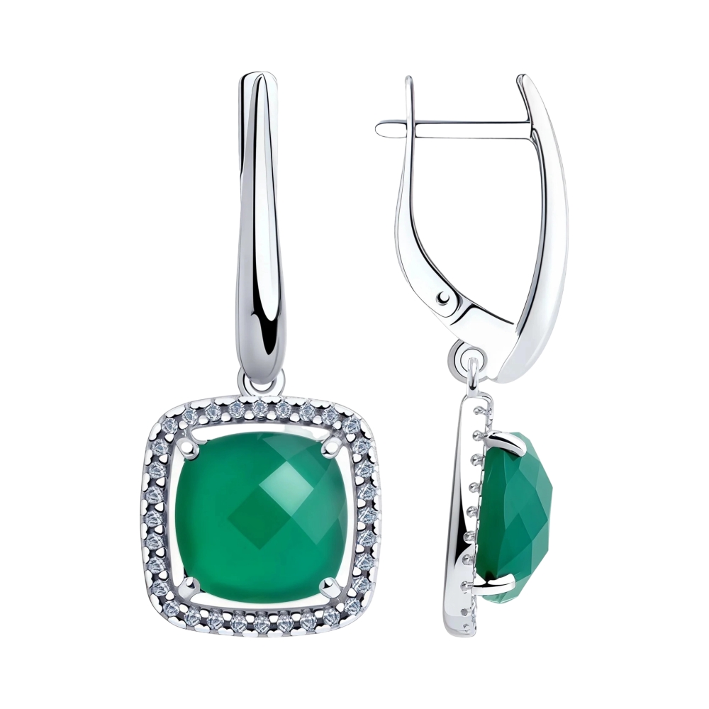 Серьги из серебра с агатом и фианитами Ювелирное изделие - Серьги из серебра с агатом и фианитами в магазине Best-Gold 152566