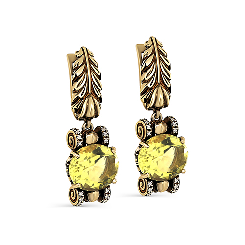 Серьги из жёлтого золота с кварцем и бриллиантами Ювелирное изделие - Серьги из жёлтого золота с кварцем и бриллиантами в магазине Best-Gold 122787