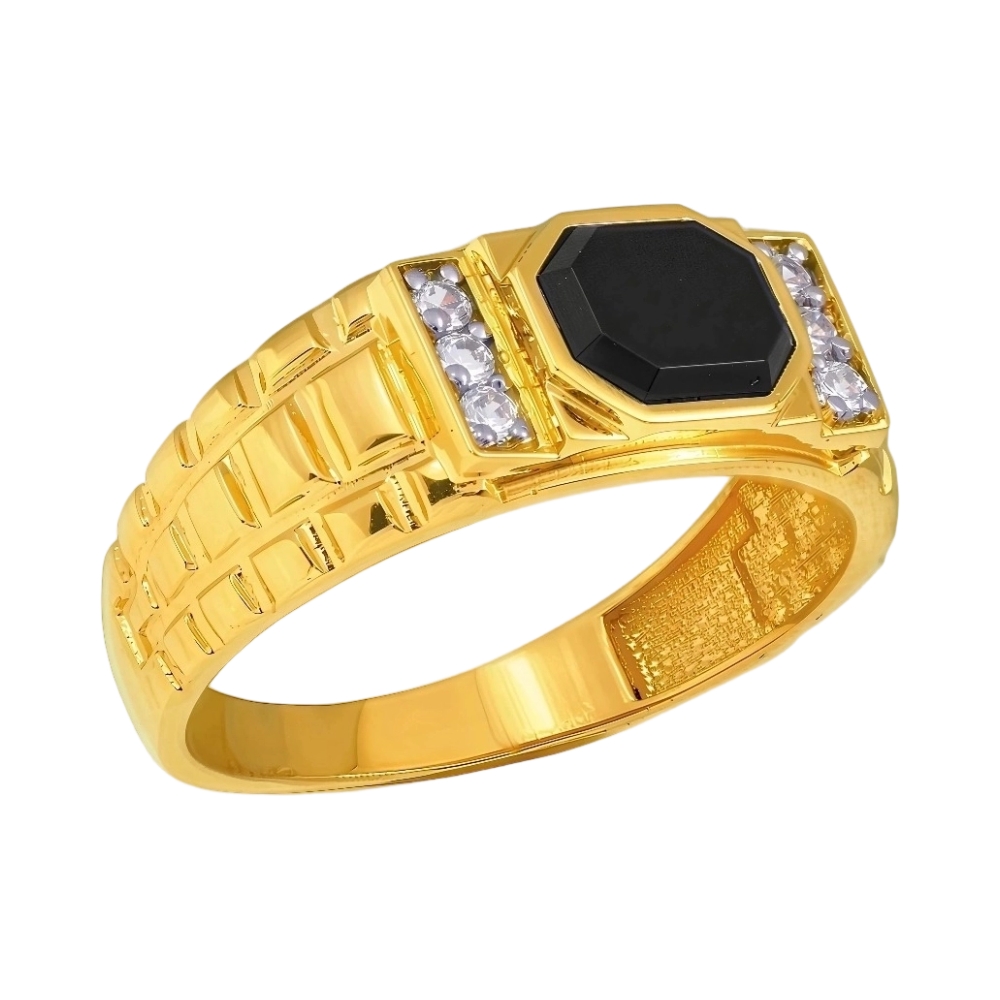 Ювелирное изделие - Печатка из красного золота с агатом и фианитами в магазине Best-Gold 146817