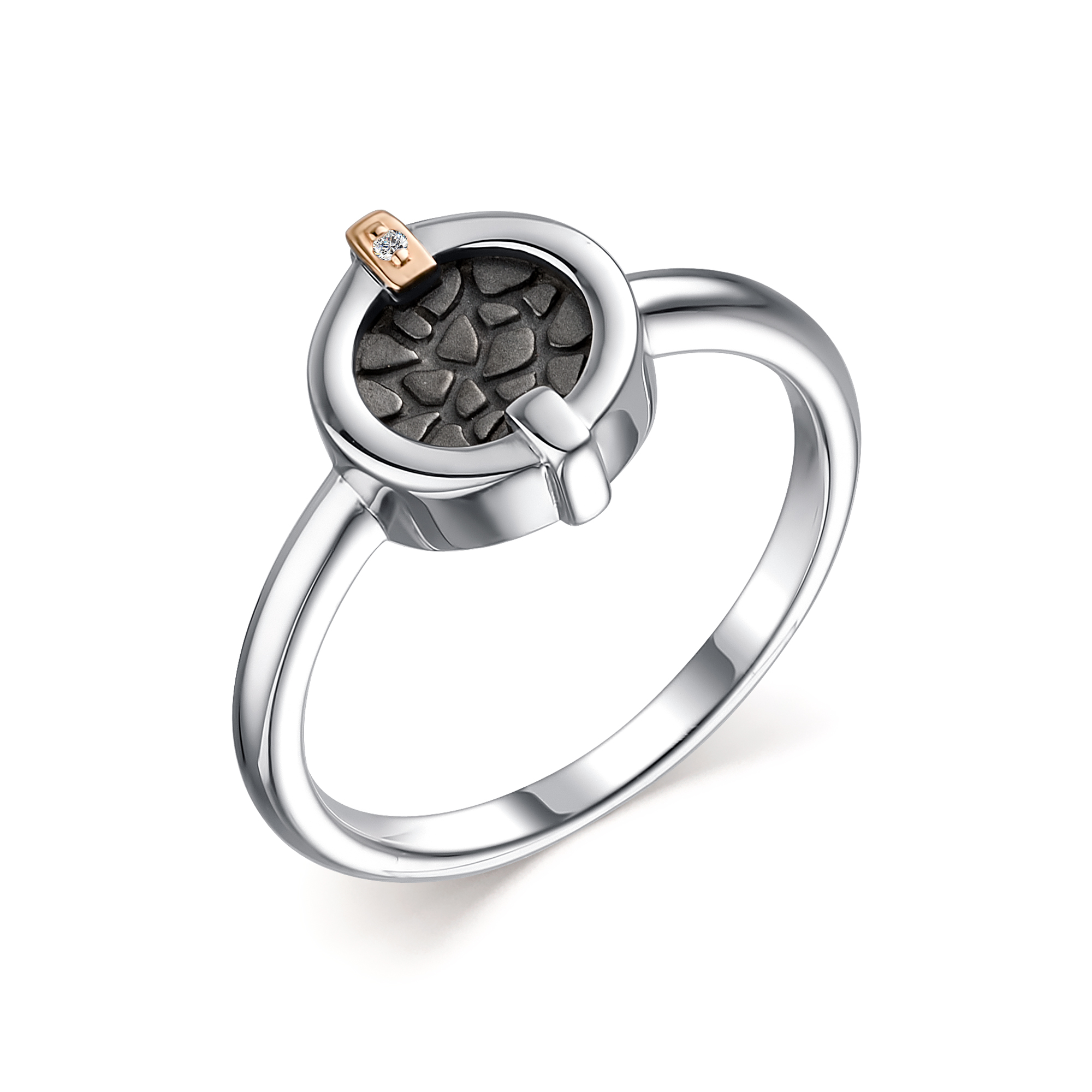 Ювелирное изделие - Кольцо в серебре с бриллиантом и золотом в магазине Best-Gold 126897