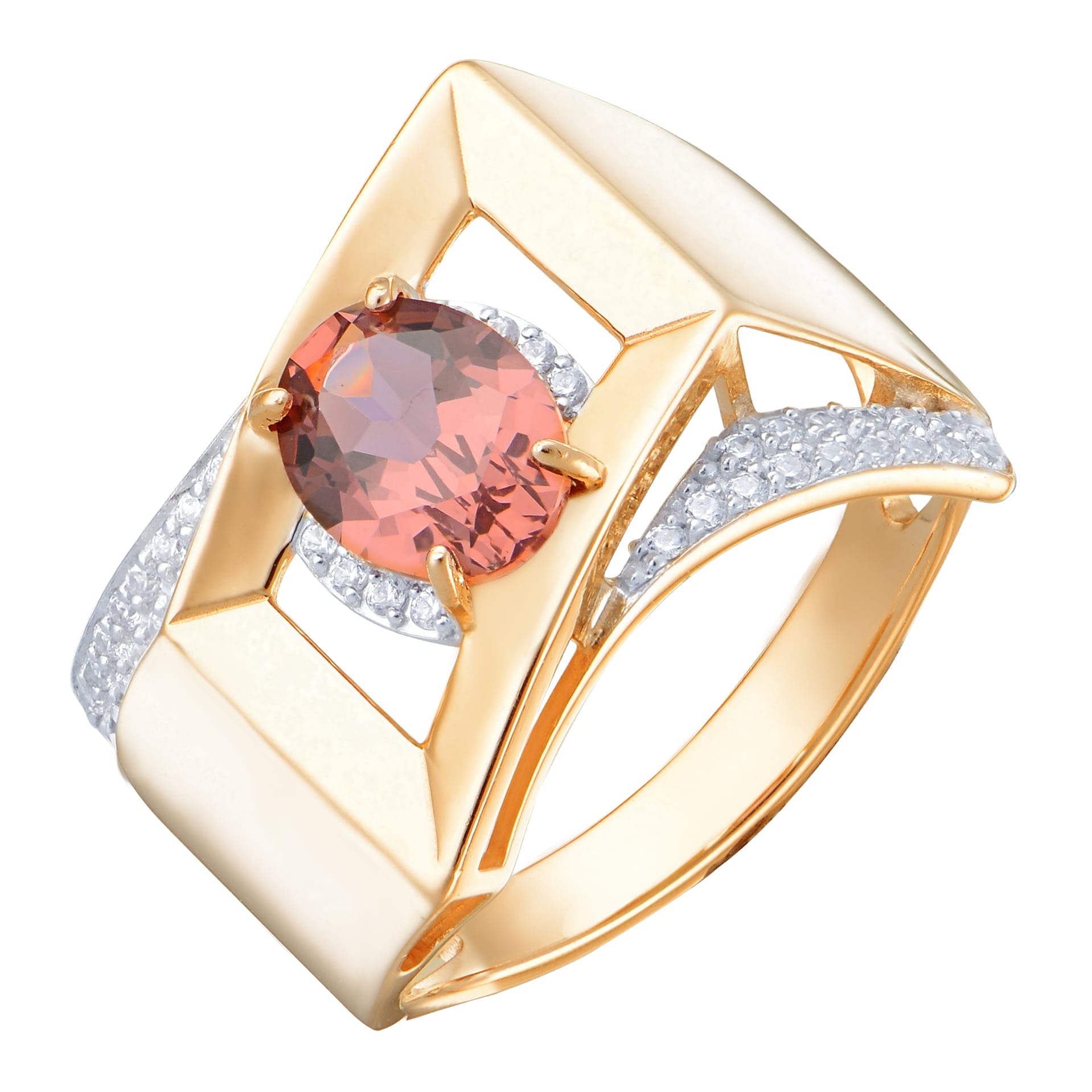 Ювелирное изделие - Кольцо из красного золота с параиба и фианитами в магазине Best-Gold 151708