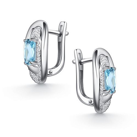 Серьги из серебра с топазом и фианитами