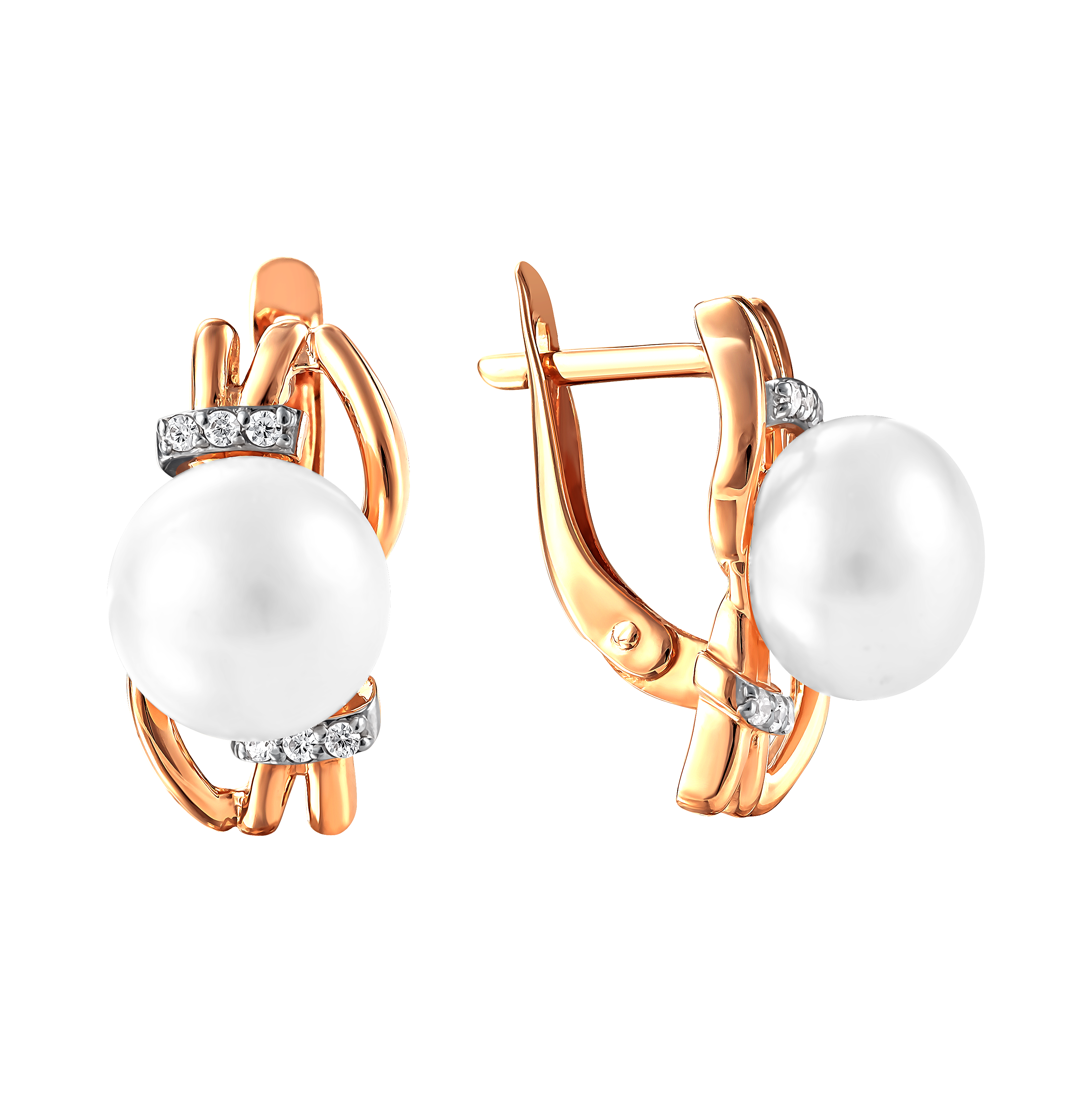 Ювелирное изделие - Серьги из красного золота с жемчугом и фианитами в магазине Best-Gold 046445