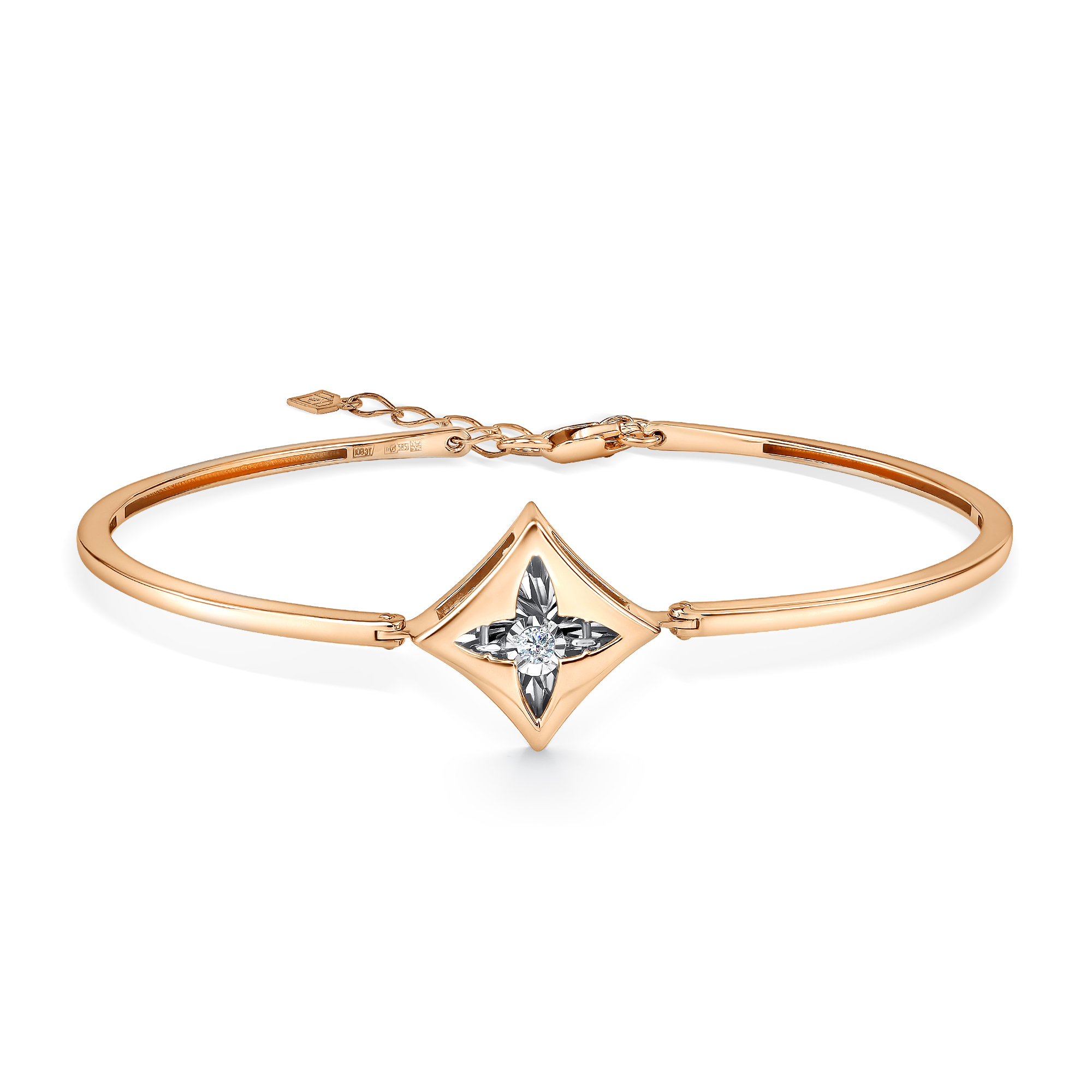 Браслет жесткий из красного золота с бриллиантами Ювелирное изделие - Браслет жесткий из красного золота с бриллиантами в магазине Best-Gold 142302