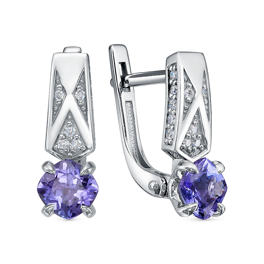 Ювелирное изделие - Серьги из белого золота с танзанитами и бриллиантами в магазине Best-Gold 034096