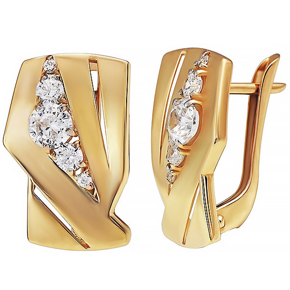 Серьги из жёлтого золота с фианитами Ювелирное изделие - Серьги из жёлтого золота с фианитами в магазине Best-Gold 034384