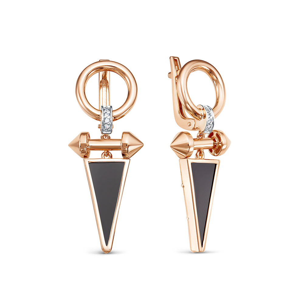Ювелирное изделие - Серьги из красного золота с ониксом и фианитами в магазине Best-Gold 140986