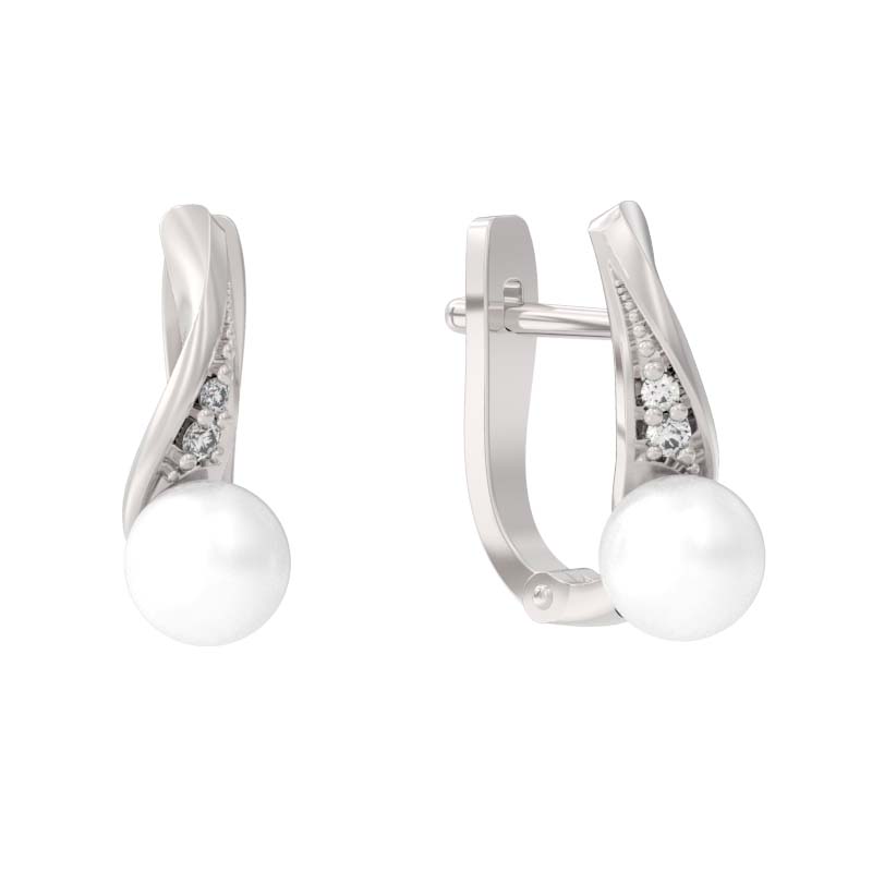 Серьги из серебра с фианитами и жемчугом Ювелирное изделие - Серьги из серебра с фианитами и жемчугом в магазине Best-Gold 139678