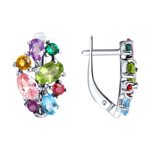 Ювелирное изделие - Серьги из серебра с миксом камней в магазине Best-Gold 131666