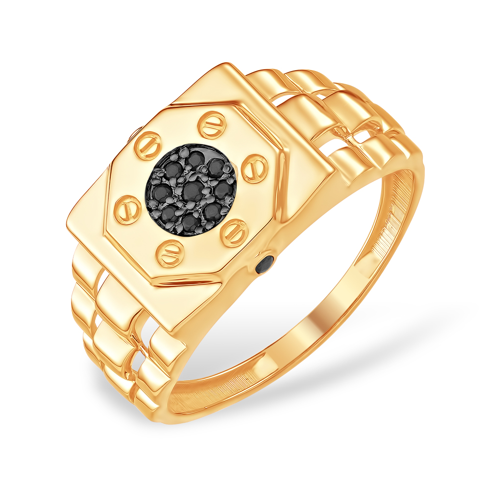 Печатка из красного золота с фианитами