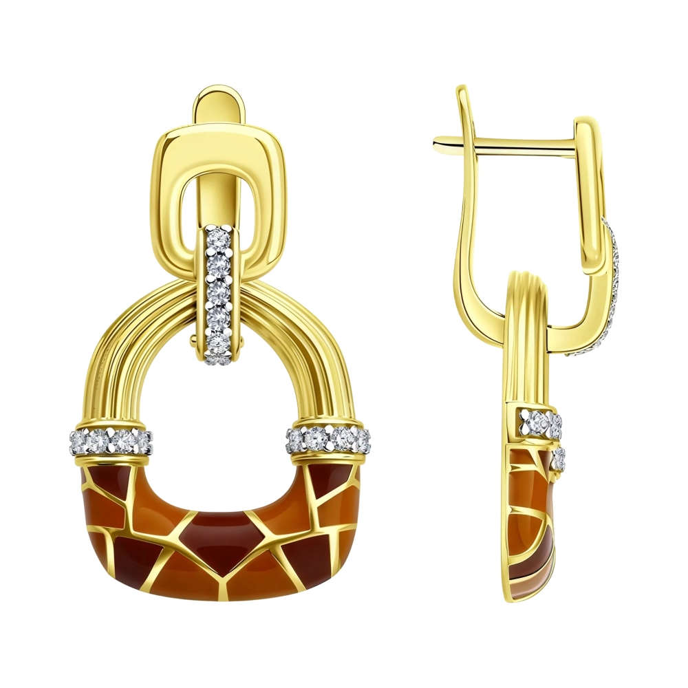 Серьги из серебра с фианитами и эмалью Ювелирное изделие - Серьги из серебра с фианитами и эмалью в магазине Best-Gold 152736