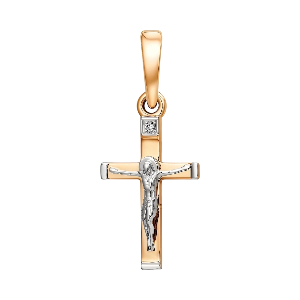 Ювелирное изделие - Крест из красного золота с бриллиантом в магазине Best-Gold 156085