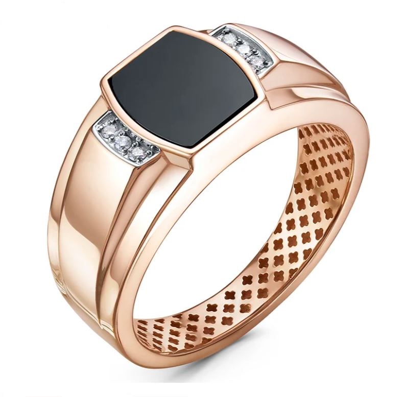 Кольцо из красного золота с ониксом и фианитами