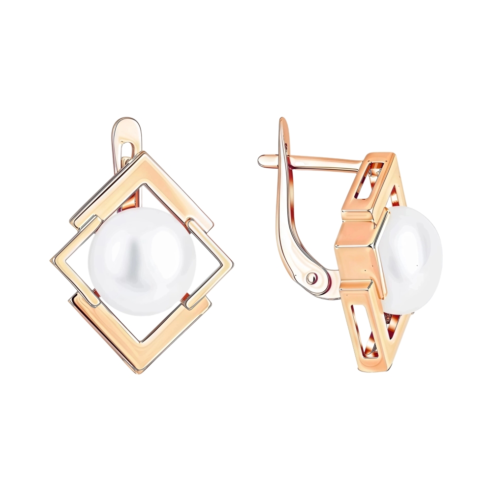 Ювелирное изделие - Серьги из красного золота с жемчугом в магазине Best-Gold 152944