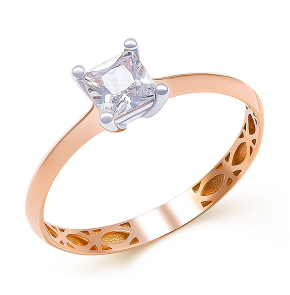 Кольцо помолвочное из красного золота с фианитом