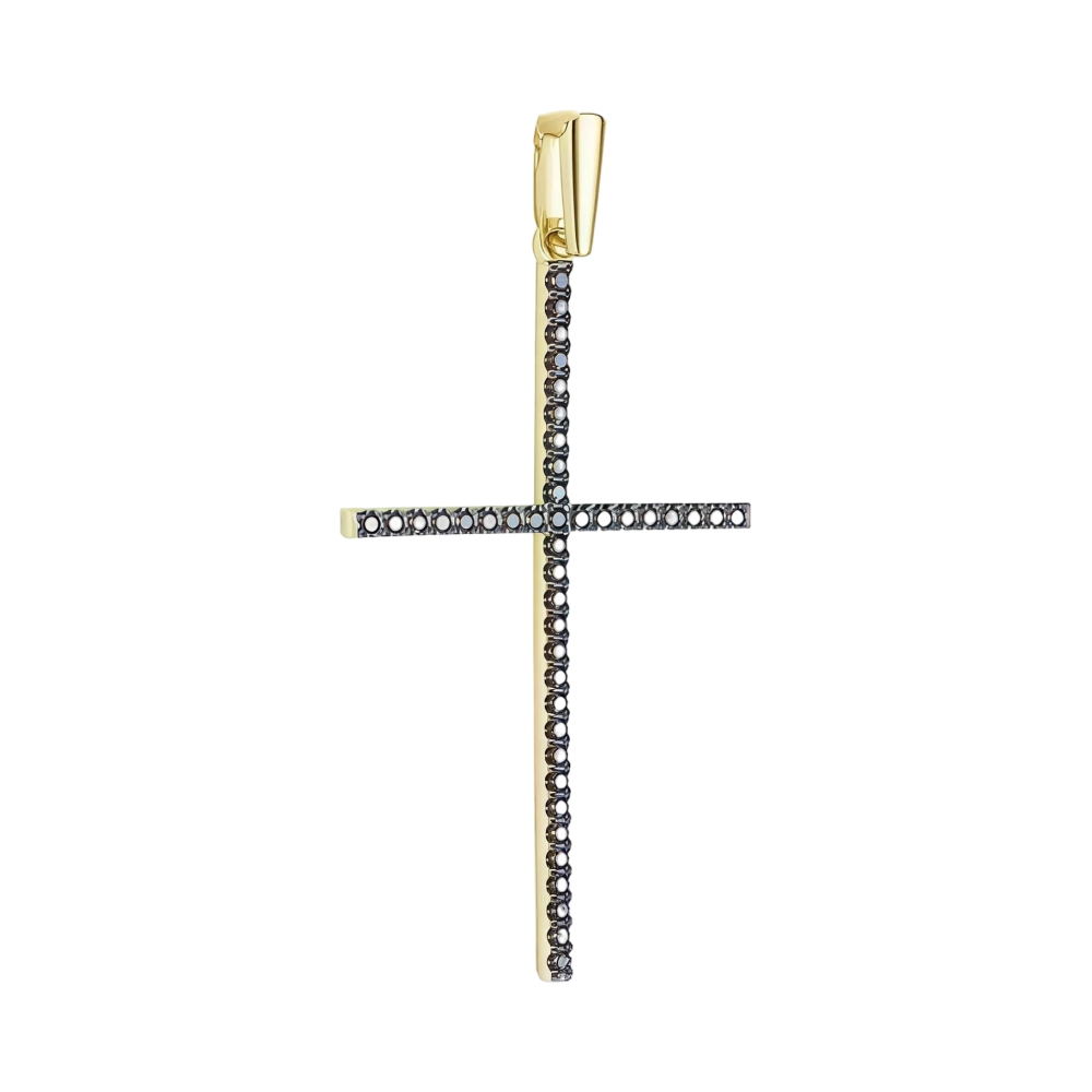 Ювелирное изделие - Крест из желтого золота с чёрными бриллиантами в магазине Best-Gold 087294