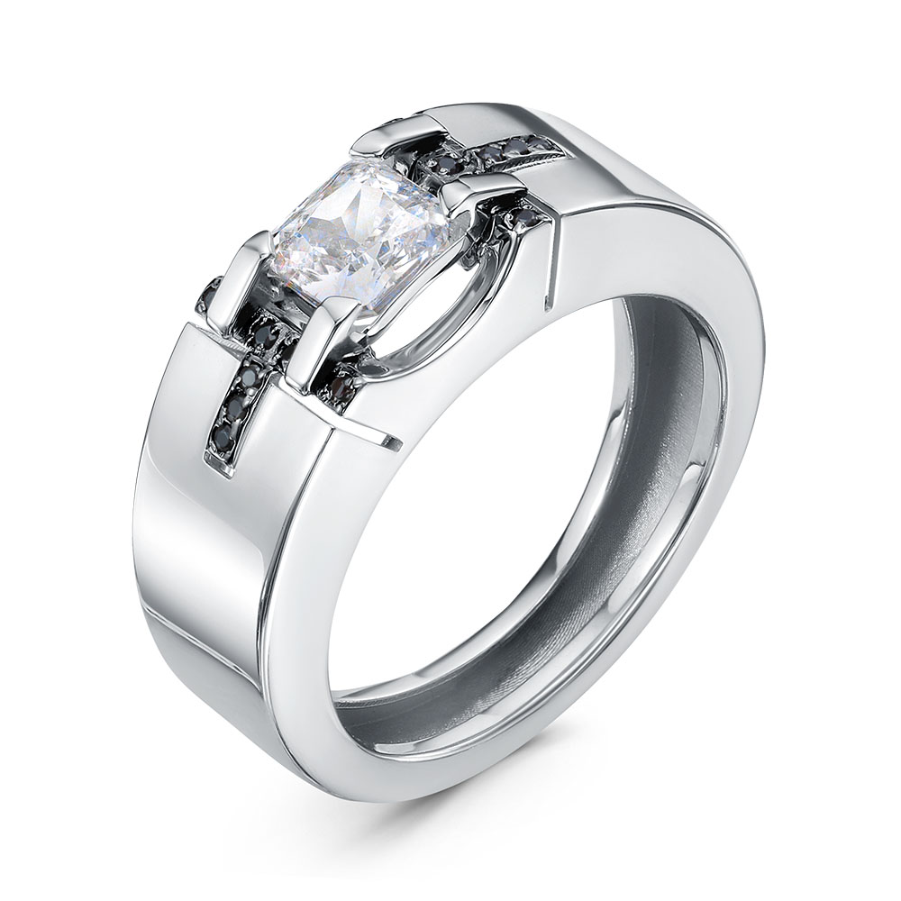 Кольцо из белого золота с бриллианитом и фианитами