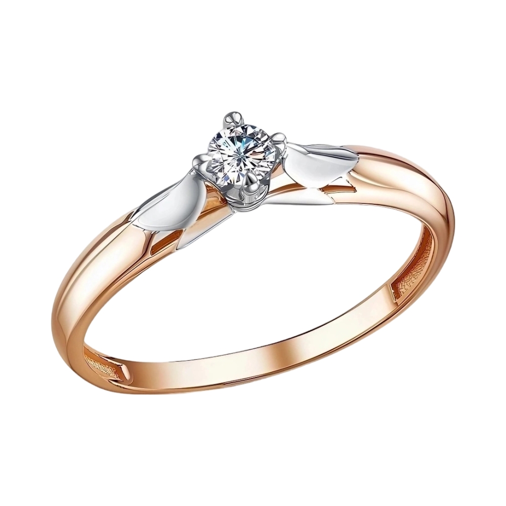 Кольцо помолвочное из комбинированного золота с фианитом Ювелирное изделие - Кольцо помолвочное из комбинированного золота с фианитом в магазине Best-Gold 097843