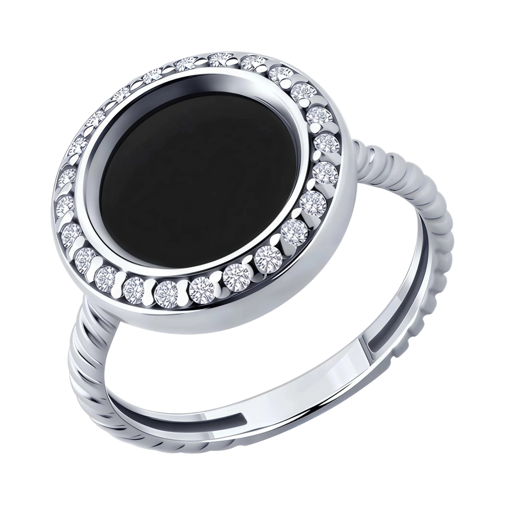 Кольцо из серебра с агатом и фианитами Ювелирное изделие - Кольцо из серебра с агатом и фианитами в магазине Best-Gold 152893