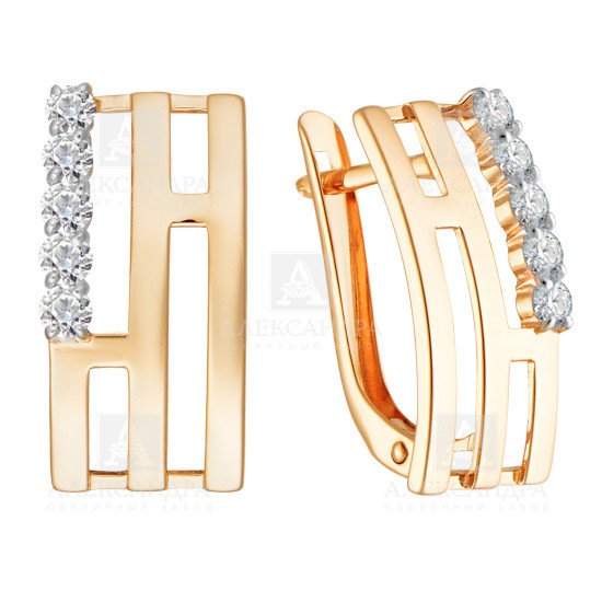 Ювелирное изделие - Серьги из жёлтого золота с фианитами в магазине Best-Gold 034585